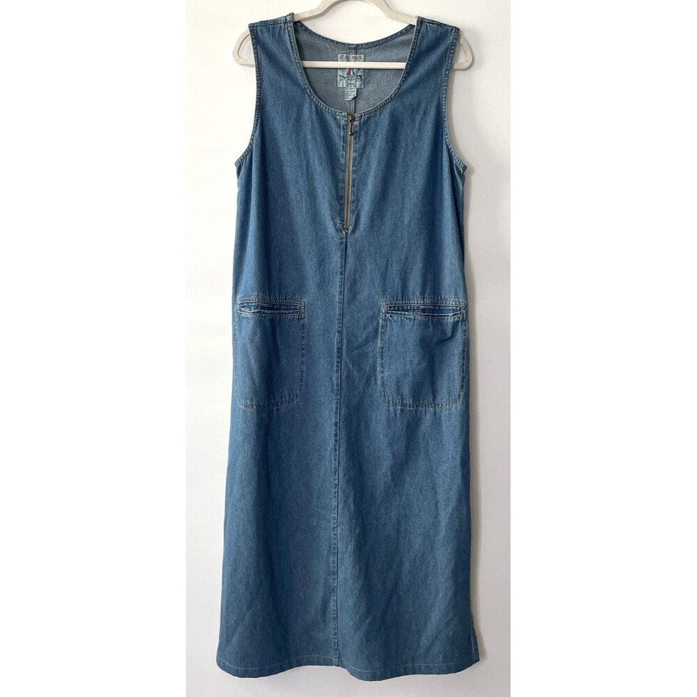 Vintage Studio Wear Denim Sleeveless Zip Front Midi Dress Blue Women's Sz M-mpv
